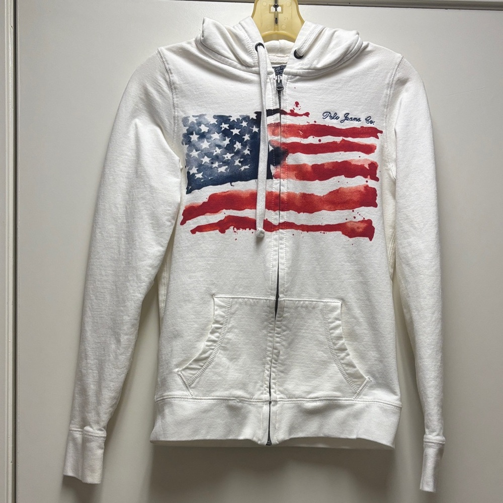 Polo Jean Hoodie with American Flag .

Come from smoke free / pet free home